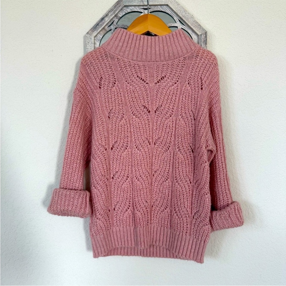 Oshkosh • Rose Pink Open Knit Ribbed Cable Knit Mock Neck Cozy Pullover Sweater